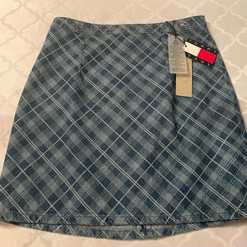 Tommy Hilfiger Cotton Gray Blue A-line Mini Plaid Skirt size Medium NWT